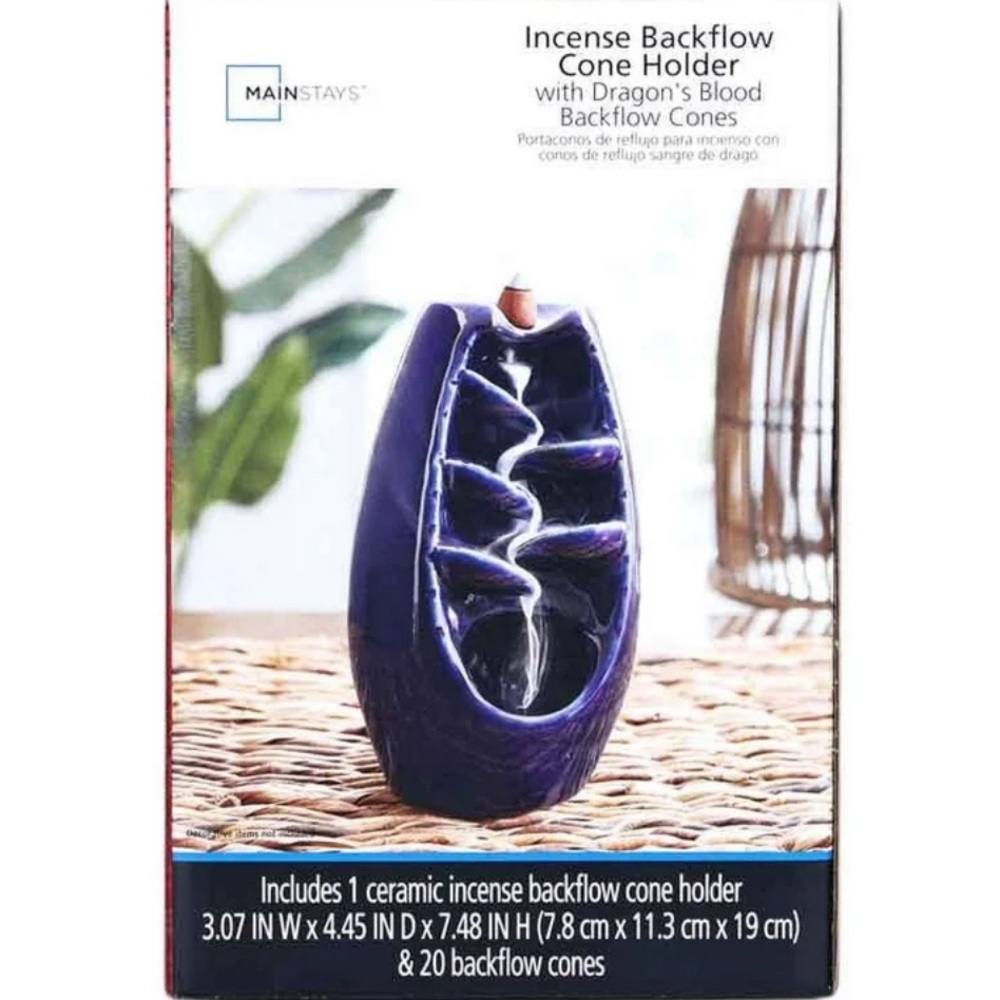 Mainstays Incense Waterfall Backflow Burner Blue NIB